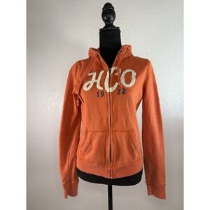 Y2K HOLLISTER Large ORANGE SPELL OUT ZIP UP HOODIE SWEATSHIRT